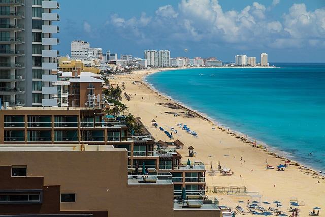 holiday, the hotel beach, swimming pool, sea, landscape, postcard, view, rest, travels, buildings, mexico, nature, cancun