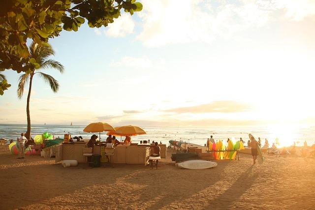 ocean, beach, nature, sunset, hawaii, waikiki