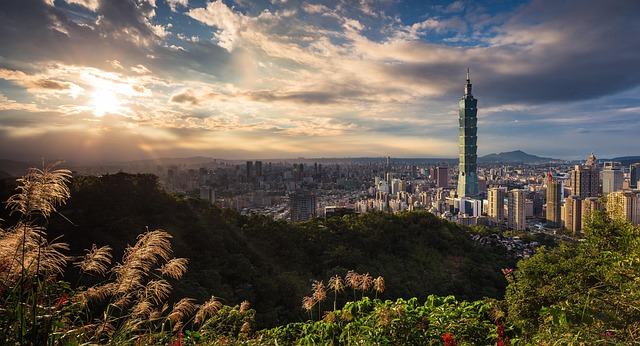 buildings, taiwan, taipei 101, city view, skyline, tower, skyscraper, urban, urban landscape, city, cityscape, clouds, outdoors, nature, sky, sunlight