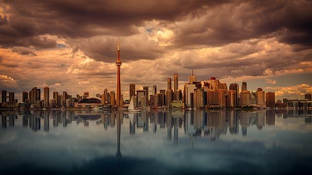 toronto, skyline, nature, sunset, dawn, panorama, canada, sky, clouds, skyscrapers, cityscape
